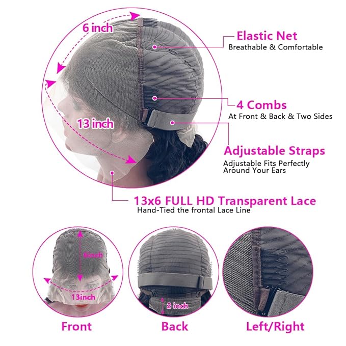 CHEETAHBEAUTY Deep Wave Wigs 13X6 HD Transparent Lace Front Wigs Human Hair Brazilian Virgin Human Hair Wigs for Black Women Pre Plucked with Baby Hair Natural Color 250% Density(36inch)