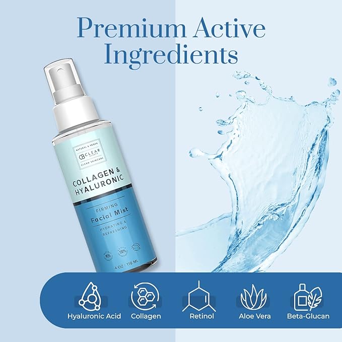 Hyaluronic Acid & Collagen Face Mist - Dermatologist Tested, Moisturizes & Tones Skin, Anti-Aging, Natural Ingredients, Cruelty-Free Korean Skin Care - All Skin Types - 4 OZ (2 Pack)