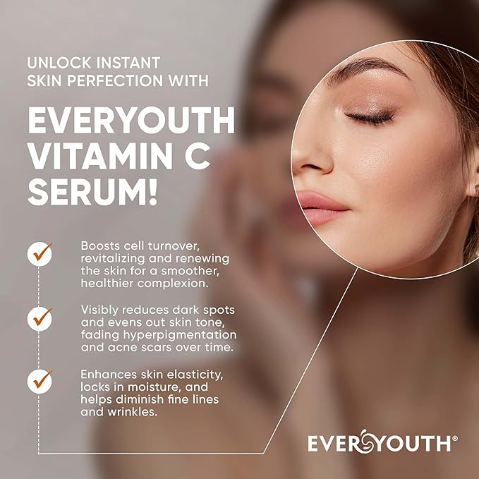 Vitamin C Serum for Face with Hyaluronic Acid, Niacinamide, Vitamin E, Collagen Peptides - Skin Brightening Solution for Wrinkles, Dark Spots, Fine Lines - Anti Aging Stem Cell Serum for Face - 1 oz