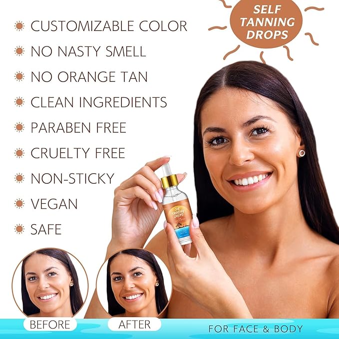 Self Tanning Drops for Face and Body, Self Tanner Drops Bronzing Drops, Natural Sunless Fake Tan Face Tanning Drops, Face Tanning Drops to Add to Moisturizer for Radiant Natural Glow, 2.02 Fl Oz