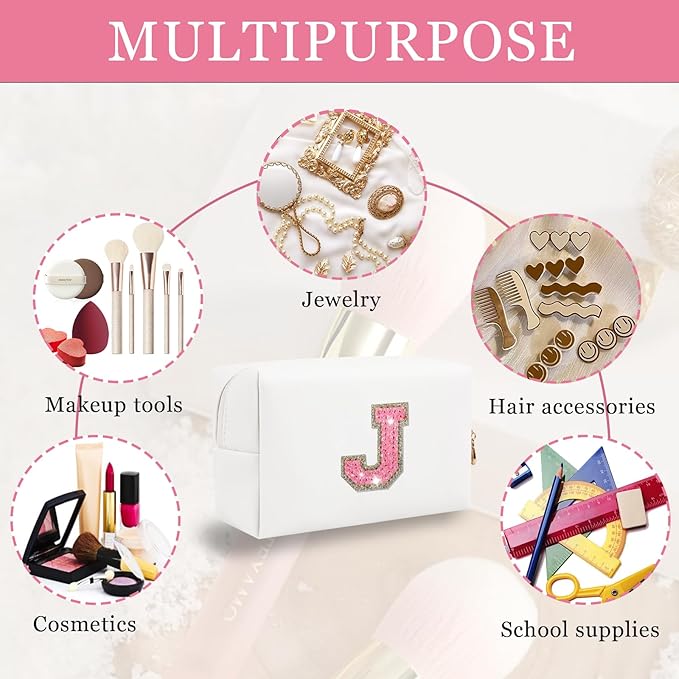 Initial letter patch makeup bag,