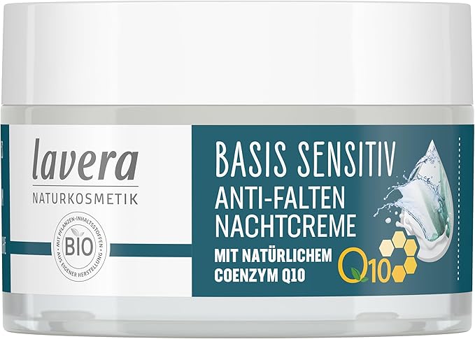 lavera Anti-Aging Night Cream with innovative natural composition of coenzyme Q10, jojoba oil & shea butter to fight wrinkles, fine lines & signs of skin aging while you sleep – 1.7 Oz
