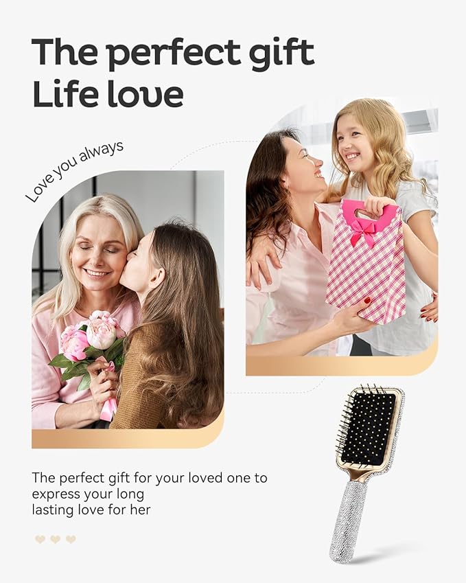 Curly Hair Brush, Luxury Crystal Diamond Detangling Brush, Paddle Brushes for Women's All Hair Types