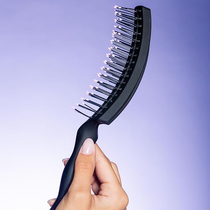 Gimme Beauty Vented Detangling Brush - Quick-Dry, Heat-Resistant Wet Brush for Thick or Thin Locks - Supports Healthy Hair - Flexible Curved Design for Fine Locks - Thick Hair