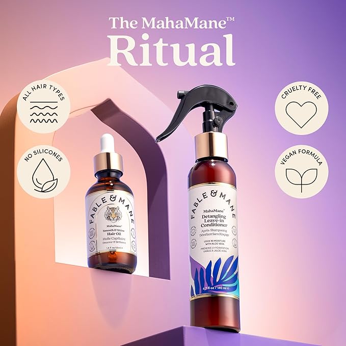 Fable & Mane Detangling Leave-In Conditioner, with UV Heat Protection for Smooth, Hydrated, Tangle-free Hair. Enriched with Aloe Vera