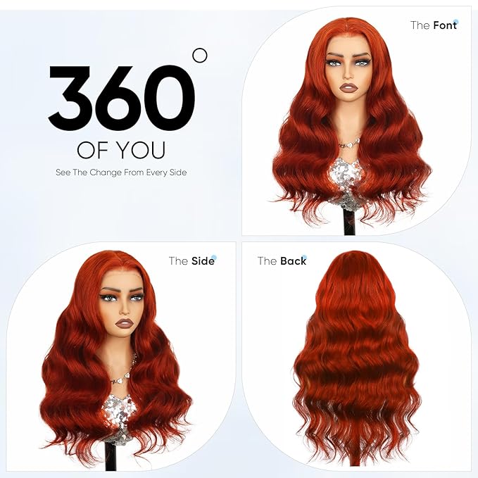 Ginger Wig Human Hair,13x6 HD Ginger Body Wave Lace Frontal Wigs Human Hair Pre Plucked With Baby Hair,210% Density Colored Orange Wig for Women 22 Inch