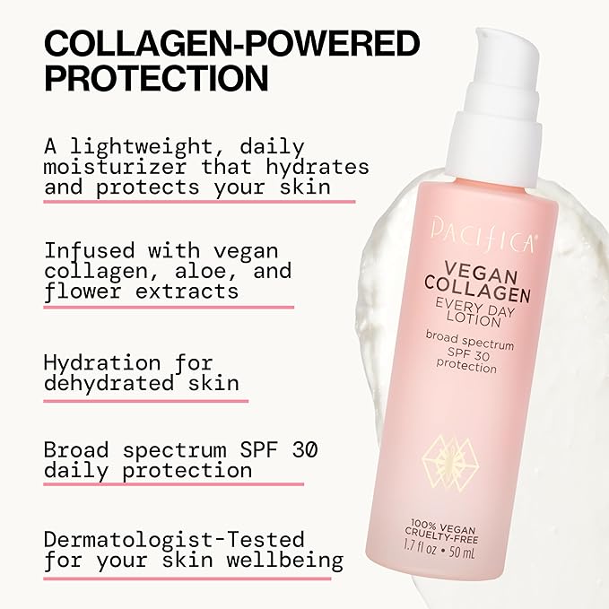Pacifica Face Moisturizer - Vegan Collagen Face Lotion SPF 30 Broad Spectrum Sunscreen Every Day Face Lotion, UVA/UVB Protection for All Skin Types, Lightweight, Hydrating, Cruelty Free