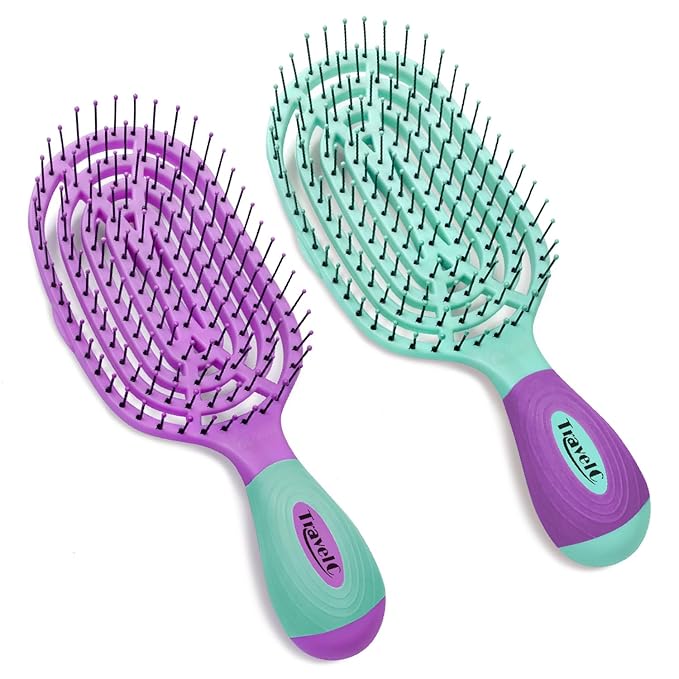 NuWay 4HAIR® U.S. Patented Detangler Hair Brush for Men & Women - Purple & Teal | Hair Comb for Scalp Care - Fast Dry Venting Scheme - TravelC Detangling Brush for All Hair Type