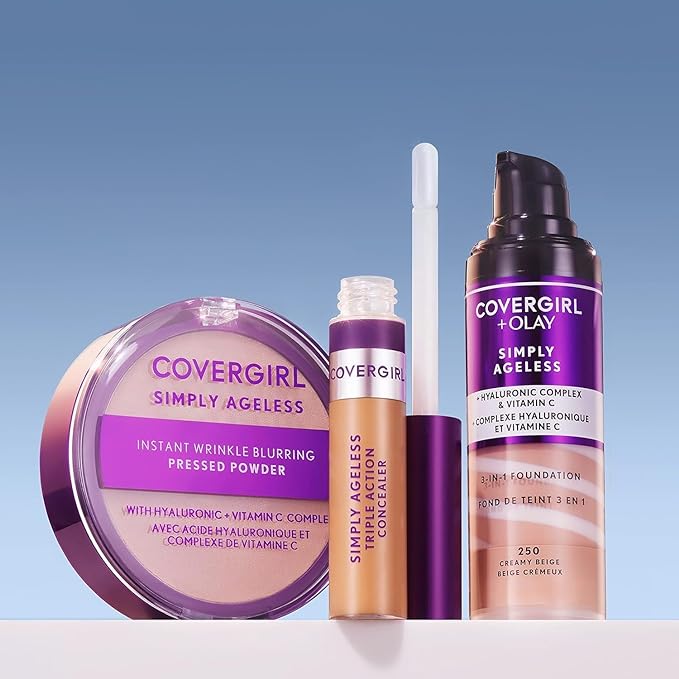COVERGIRL & Olay Simply Ageless 3-in-1 Liquid Foundation, Matte Finish, Hyaluronic & Vitamin C Formula, 275 Soft Sable, 1 Count