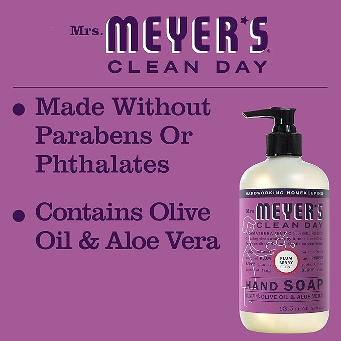 MRS. MEYER'S CLEAN DAY Liquid Hand Soap, Cruelty Free and Biodegradable Formula, Plum Berry Scent, 12.5 oz- Pack of 3