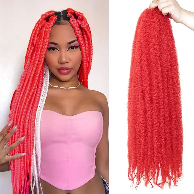 Marley Twist Braiding Hair 24 Inch 8 Packs โ Fluffy&Tangle-Free Cuban Twist Hair for Braiding, Natural Look Synthetic Long-Lasting Spring Afro Kinky Twist Hair Extensions (RED)