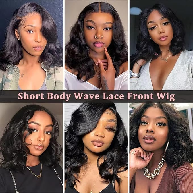 Bob Wig Human Hair 200 Density Pre Plucked 13x6 Body Wave HD Lace Front Wigs Human Hair Glueless Lace Frontal Wigs Short Bob Wigs for Black Women 12 Inch