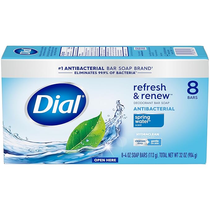 Dial Antibacterial Bar Soap, Spring Water, 32 Bars, 8 Count (Pack of 4)