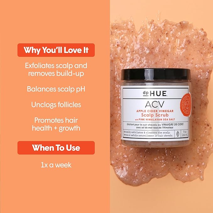 dpHUE Apple Cider Vinegar Scalp Scrub - 9 oz, Pack of 2 - Natural Exfoliating Scrub & Dry Scalp Treatment - With Pink Himalayan Sea Salt, Aloe Vera & Avocado Oil - Gluten Free, Vegan