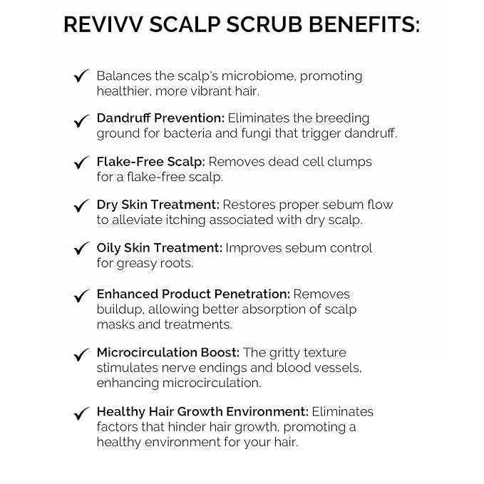 REVIVV Exfoliating Scalp Scrub Shampoo, Himalayan Salt Scrub to Cleanse Scalp, Exfoliator with Rosemary & Tea Tree Oil to Remove Buildup, Reduce Flaking and Promote Healthier, Fuller Hair, 6.7oz
