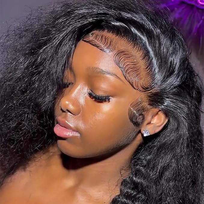 13x6 Deep Wave Lace Front Wigs Human Hair Pre Plucked 200% Density 13x6 Full Frontal Curly Wigs HD Lace Wig Glueless Looese Deep Curly Wave Human Hair Wigs For Women Natural Black 24 Inch