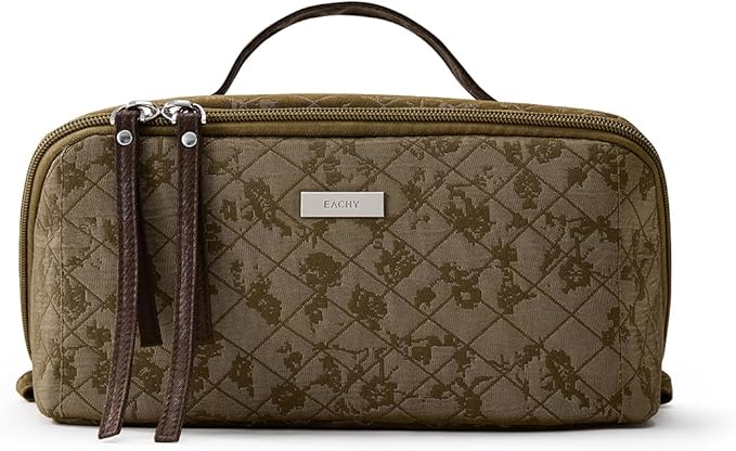 EACHY Travel Makeup Bag,Large Capacity Cosmetic Bags for Women,Waterproof Portable Pouch Open Flat Toiletry Bag Make up Organizer with Divider and Handle