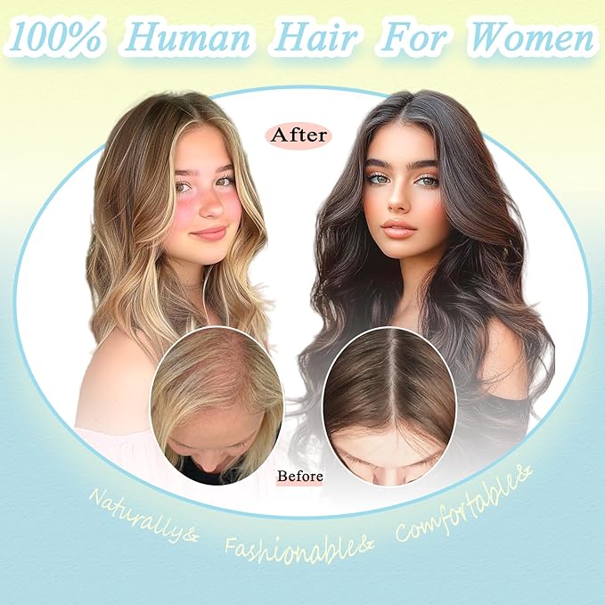 Hair Toppers for Women Real Human Hair, 360° 3D Toppers Pieces for Women with Thinning Crown Side Bangs 12 Inch Upgrade Big Basement (Dark Brown, 12 Inch Side Bangs)