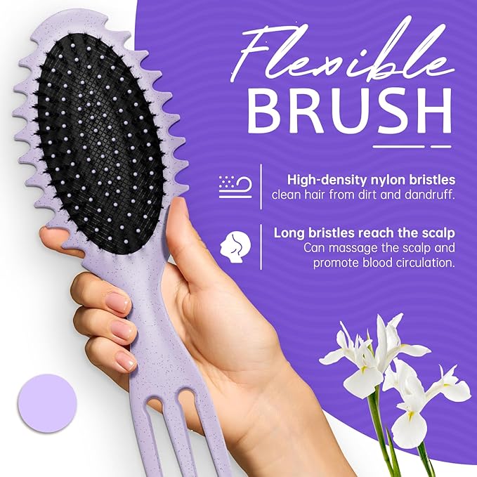 Curl Defining Hair Brush, Wet Hair Brush for Women and Men, Detangler Hairbrush for Wet & Dry, Styling Brush for Curly Hair, Shaping and Defining Curls for Long/Wavy/Damaged Hair, Purple