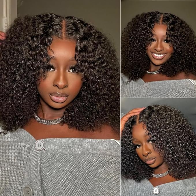 Beauty Forever 7X5 Bye Bye Knots Wear and Go Kinky Curly Wigs Precut Lace Front Wig Human Hair Glueless Wig,Put on and Go Beginner Wigs 150% Density Natural Color 24 Inch
