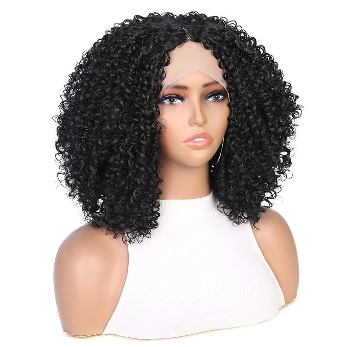 quickwig Quick Wig Curly Lace Front Wigs Short Kinky Curly Wig 13×4×1 HD Glueless Lace Curly Wig Black Synthetic Lace Wigs for Women Deep Wave Wig (1B) (Black)