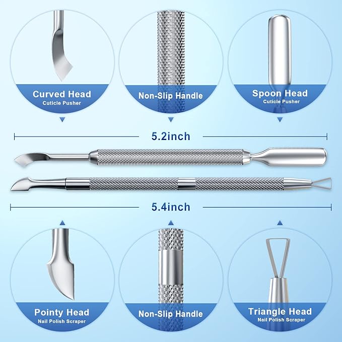 2PCS Metal Silver Cuticle Pusher