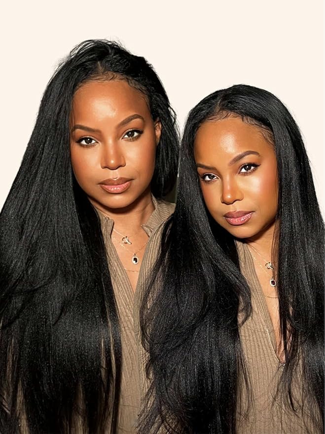 Beauty Forever V Part Wig Human Hair Yaki Straight EasiContour Vpart Wigs No Leave Out Glueless Upgraded Kinky U Part Wigs for Women Beginner Friendly Natural Color 180% Density 24inch