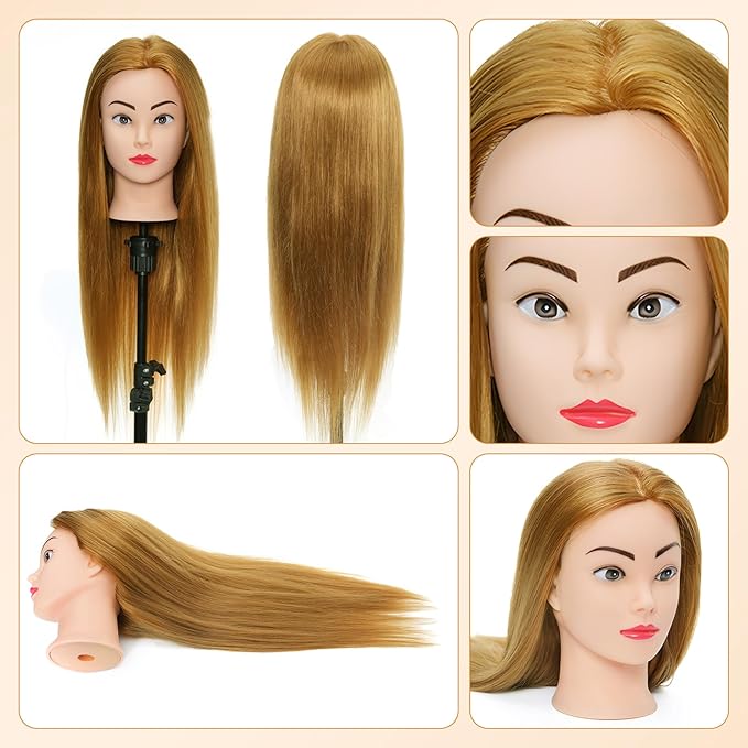 Neverland Beauty Mannequin Head with 60% Real Human Hair, 26 Inch Cosmetology Mannequin Doll Head for Hair Styling, Training Practice Braiding Manikin Head with Clamp and Hair Styling Braid Set