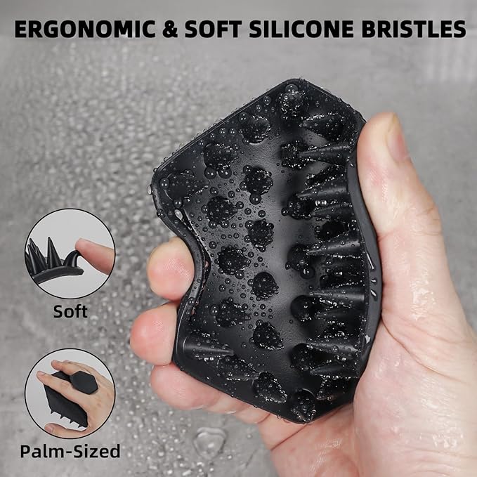 VIKICON Silicone Scalp Massager & Shampoo Brush - Hair & Beard Exfoliator Scrubber for Hair Growth, Reduces Dandruff - Wet/Dry Shower Head Massager - Gift for Men Women All Hair Types & Includes Hook