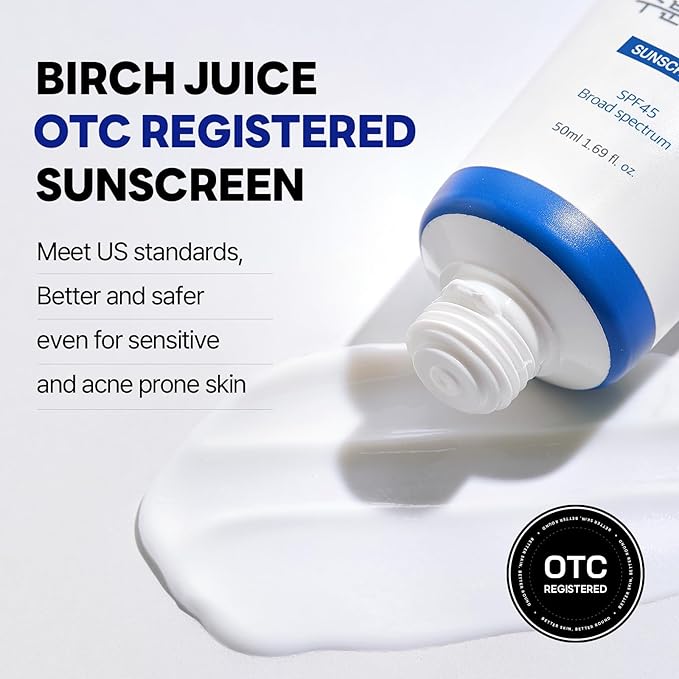 ROUND LAB Birch Juice Moisturizing UV LOCK SPF 45 Broad Spectrum UV Protection – Non-toxic, Lightweight, Oil Free, Organic, Reef Safe, Travel Essential Korean Skincare Sunscreen (1.69 Fl Oz)