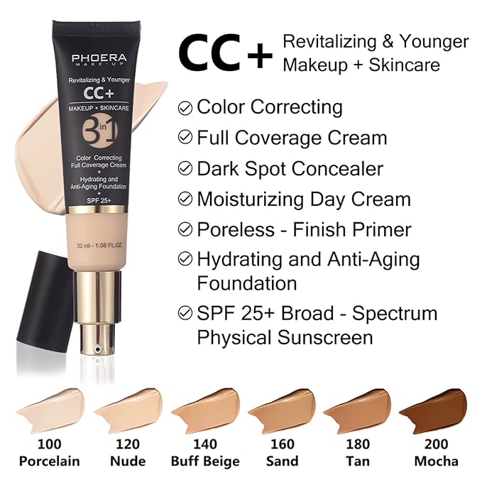 PHOERA Foundation,PHOERA CC Cream Foundation Color Correcting Anti