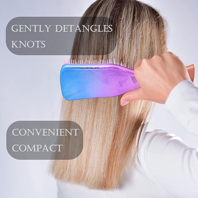Detangler Hair Brush for Adults & Kids (2 Count)- Natural, Curly, Straight, Wet or Dry Hair, Three Layer Comb Structure, Massages Scalp (Purple + Pink)
