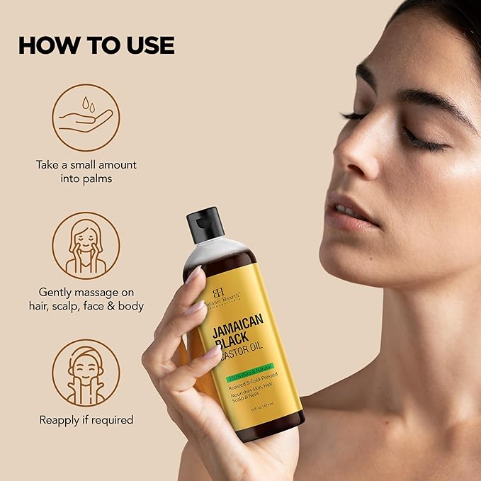 Botanic Hearth Jamaican Black Castor Oil (16 fl oz) | Roasted & Cold-Pressed | Promotes Hair Growth & Natural Skin Care | Ideal for Massage, Scalp, Hair & Nails