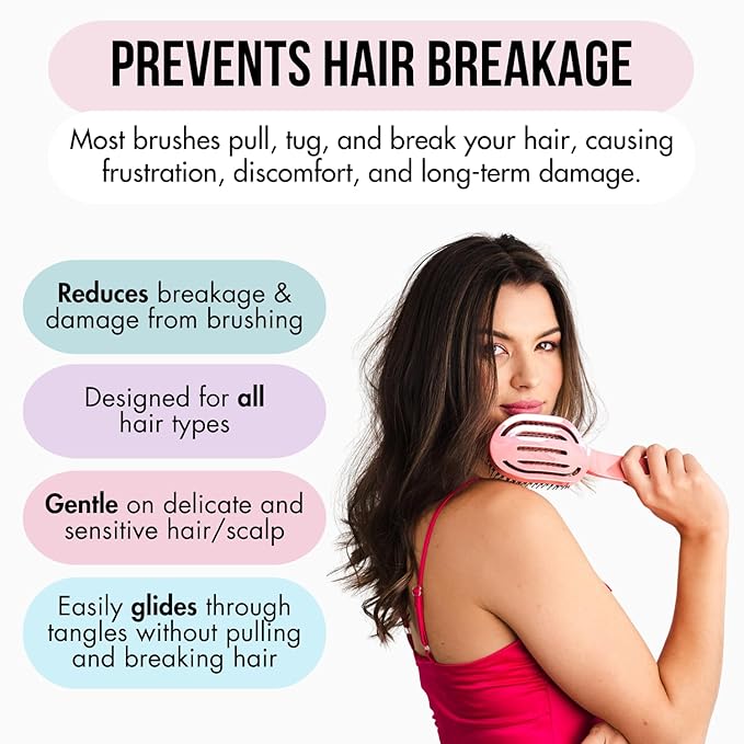 MOYOKO Detangler Brush for Curly, Thick & Straight Hair - Ergonomic Curved Detangling Hairbrush for Women & Girls, Prevents Hair Breakage, Wet & Dry Hairbrush (Unicorn)