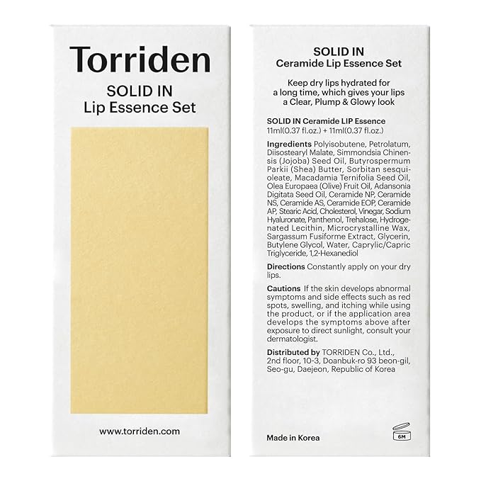 Torriden SOLID In Ceramide Lip Essence 0.37 fl.oz * 2 (Pack of 2) | Moisturizing Lip Essence for Glowy, Plumped, and Radiant Lip | Korean Lip Balm