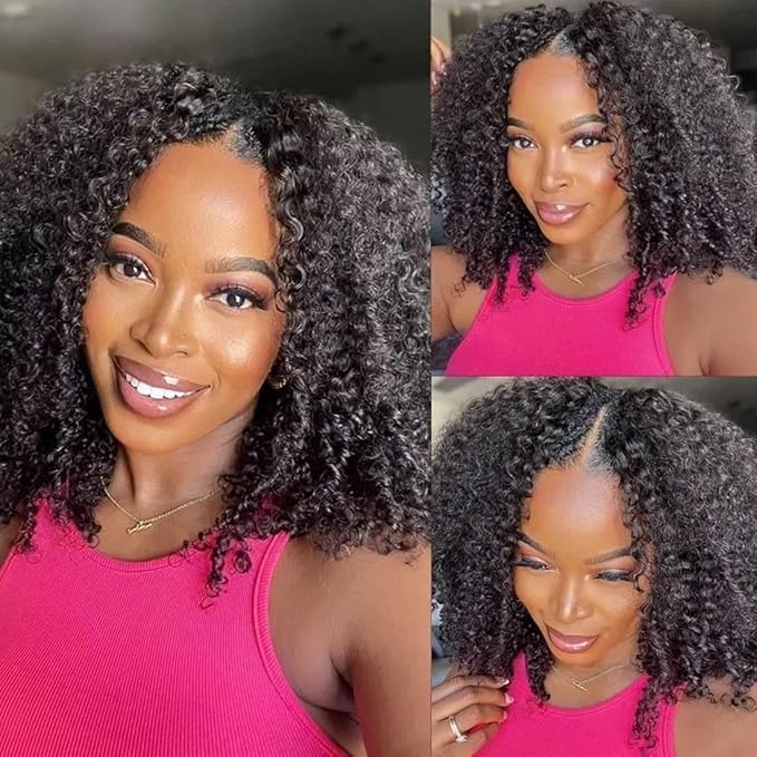 Beauty Forever U Part Human Hair Wig, Curly Upgrade U Part Wig Human Hair Wigs for Black Women 10A Grade Brazilian Virgin Hair Glueless No Leave Out Clip In Wig 150% Density Natural Color 24 Inch