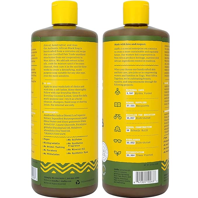 Alaffia Authentic African Black Soap, Eucalyptus Tea Tree – All-in-One Moisturizing Cleanser for Face, Hands, Body & Hair, 32 Oz Ea