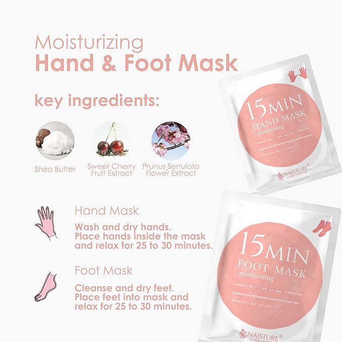 15 Min Pamper Me Kit by Naisture – Korean Spa Kit for Women with Hair Mask, Hand and Foot Masks, Eye Mask, and Face Masks