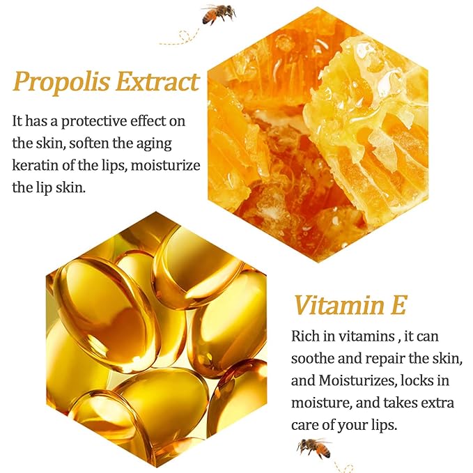 Deepmind 2 PCS Bee Lip Balm Lip Mask Honey Pot, Honey & Strawberry Lip Mask Propolis Moisturizing Lip Balm with Stick - Hydrating Prevention Dry and Cracked Lip Scrubs Exfoliato Lip Wrinkle Care