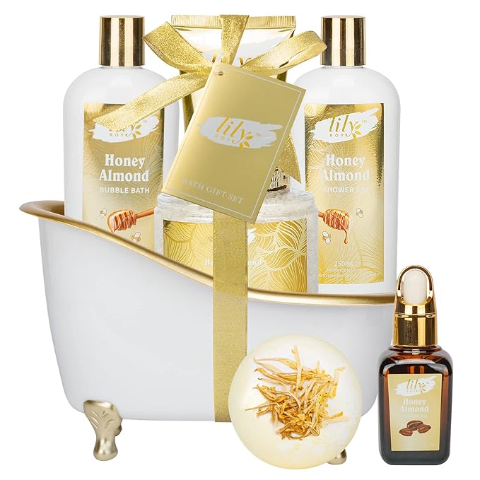 Father's Day Gifts for Dad Men - 7-Piece Honey Almond Spa Gift Set for Women, Bath & Body Gift Set, Bath Gift Set with Bath Bomb | Christmas, Birthday Gifts for Her, All Occasion Holiday Present