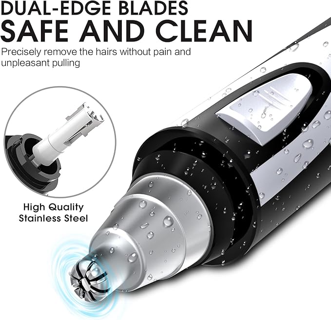 Ear and Nose Hair Trimmer Clipper - 2025 Professional Painless Eyebrow & Facial Hair Trimmer for Men Women, Battery-Operated Trimmer with IPX7 Waterproof, Dual Edge Blades for Easy Cleansing Black