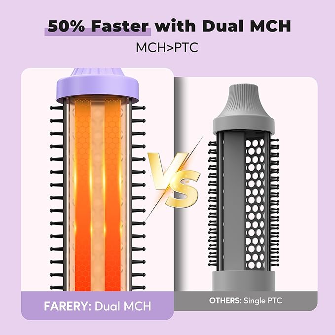 1.25-Inch Thermal Brush - Ceramic Ionic Heated Round Brush for 90's Full-Bodied Style, Volumizing, Smooth Hair & Natural Curls, Dual MCH Heating, Digital Display, 9 Temperature, Dual Voltage