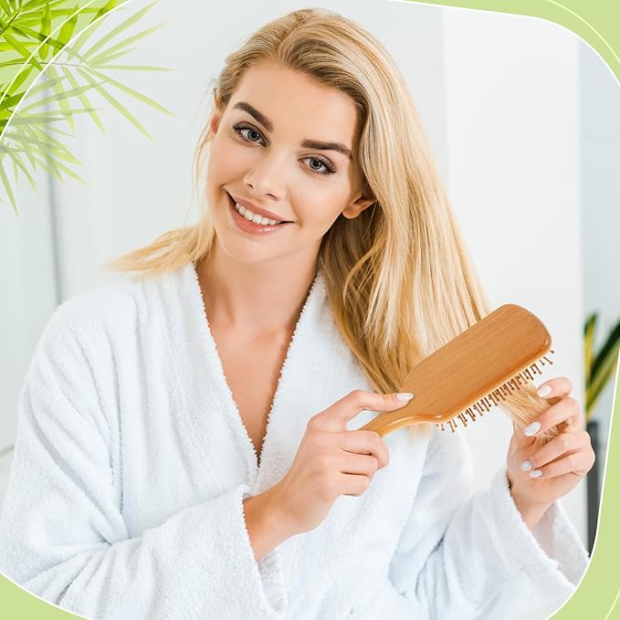 Tessco for you 12 Pcs Bamboo Hair Brushes for Women Bulk Wooden Paddle Brush Scalp Massage Bamboo Bristles Anti Static Men Engraving DIY Gift for Father's Day Wedding(White,9.65'' X 3.35'')