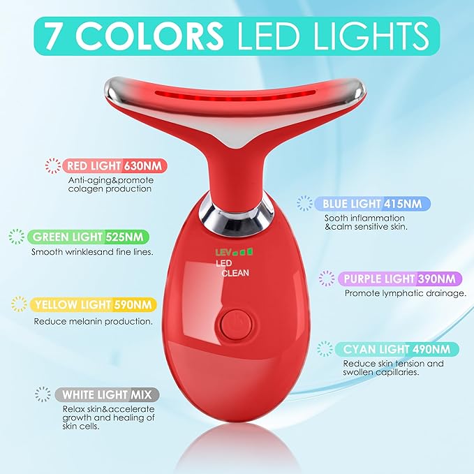 Red-Light-Therapy-for-Face and Neck, Face π² culpting Wand Facial Massager with 7 Color (Red)