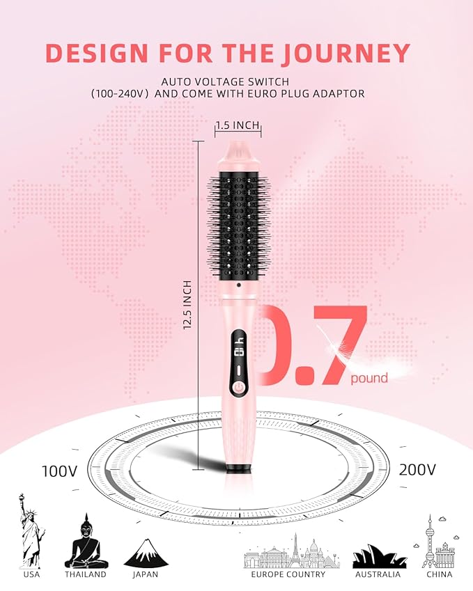 DORISILK Infrared Thermal Hair Brush for Sleek, Shiny Hair,1.5inch Thermal Round Brush for Blowout Look,Heated Round Brush for Curling and Straightening,Dual Voltage for Travel Using