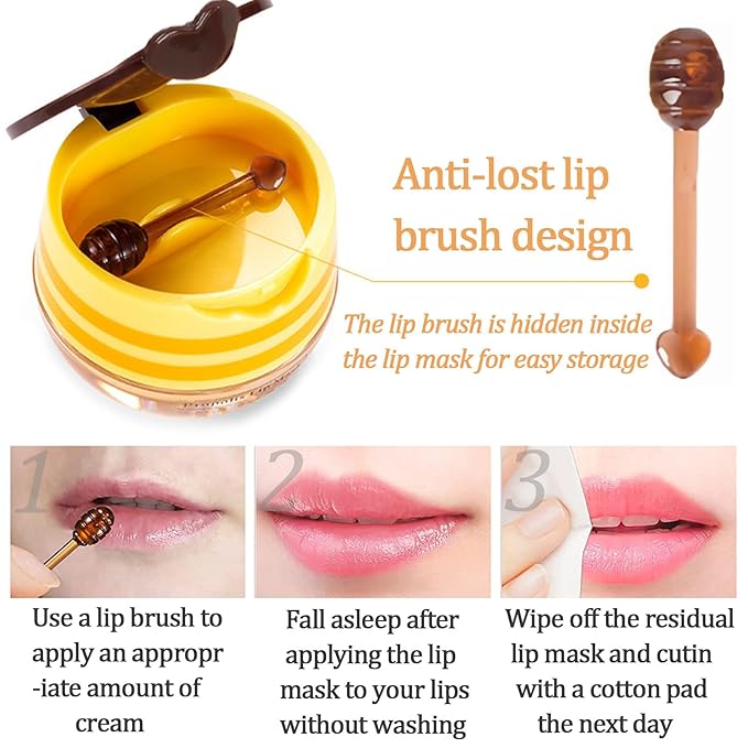 8-In-1 Honey Pot Bee Lip Balm - Propolis Overnight Moisturizing Lip Mask, Sleeping Mask Hydrating, Prevent Dry & Cracked, Reduce Lip Lines
