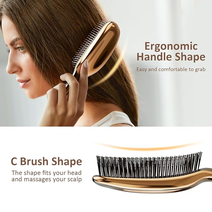 AJXX Scalp Massage Hairbrush - UNbrush Detangling Brush, Wet Hair Brush and Dry Hair Brush, with Super Soft Flexible Bristles for All Hair Types, Painless - Ergonomic Design for Men and Women (Gold)