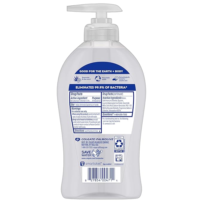 Softsoap Antibacterial Liquid Hand Soap, Sensitive Rosewater and Aloe scent Hand Soap, 11.25 Fl Oz (Pack of 6)