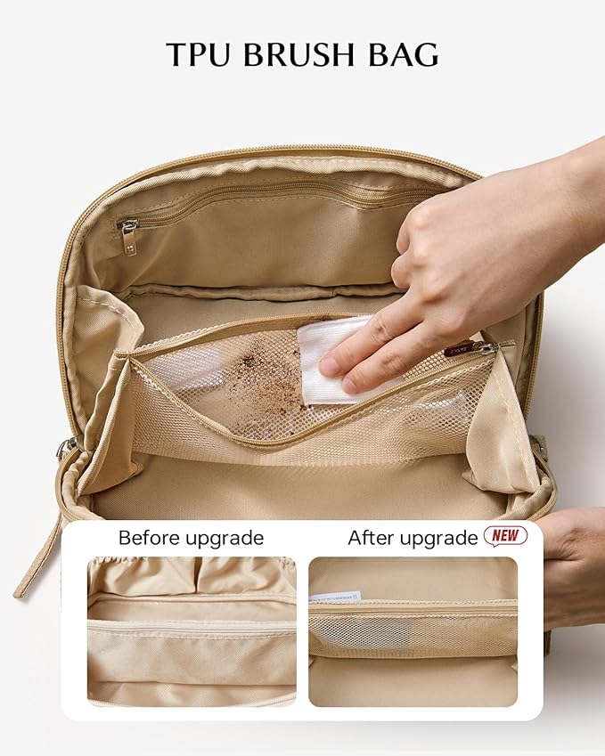 EACHY Travel Makeup Bag,Large Capacity Cosmetic Bags for Women,Waterproof Portable Pouch Open Flat Toiletry Bag Make up Organizer with Divider and Handle