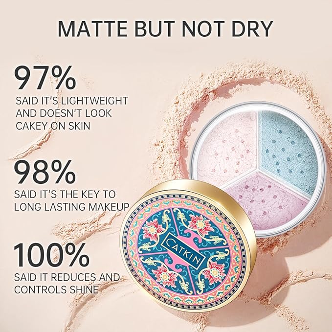 CATKIN Poreless Finish Loose Setting Powder Makeup, Translucent Velour Puff 42 oz